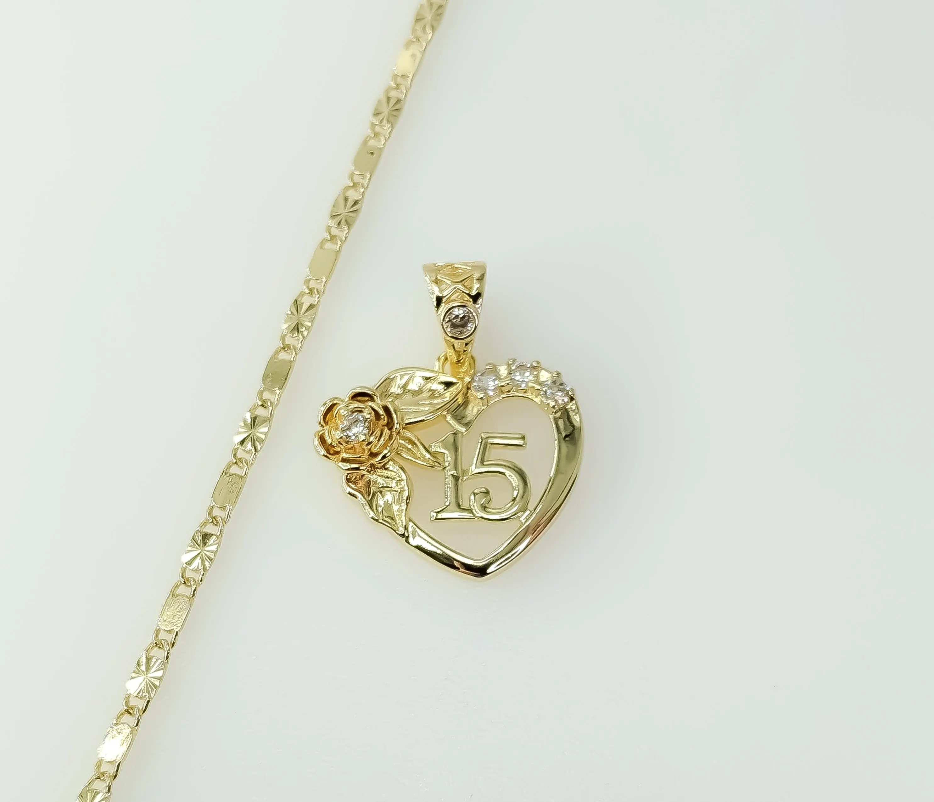 Plated Dainty Heart "My 15" Quince 2mm Star Solid Chain Necklace