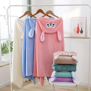 Children Coral Fleece Hooded Bath Towel Super Absorbent Quick Dry Soft Cartoon Cape Towel For Baby Bathroom Shower Towels