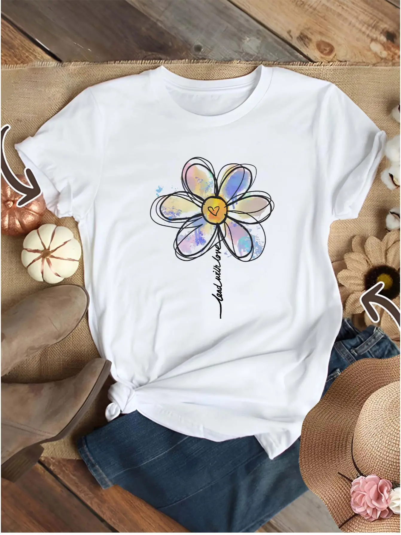 Plus Size, Strange Windmill Plus Size Printed T-shirt, Casual Round Neck Short Sleeved T-shirt, Women's Plus Size Clothing