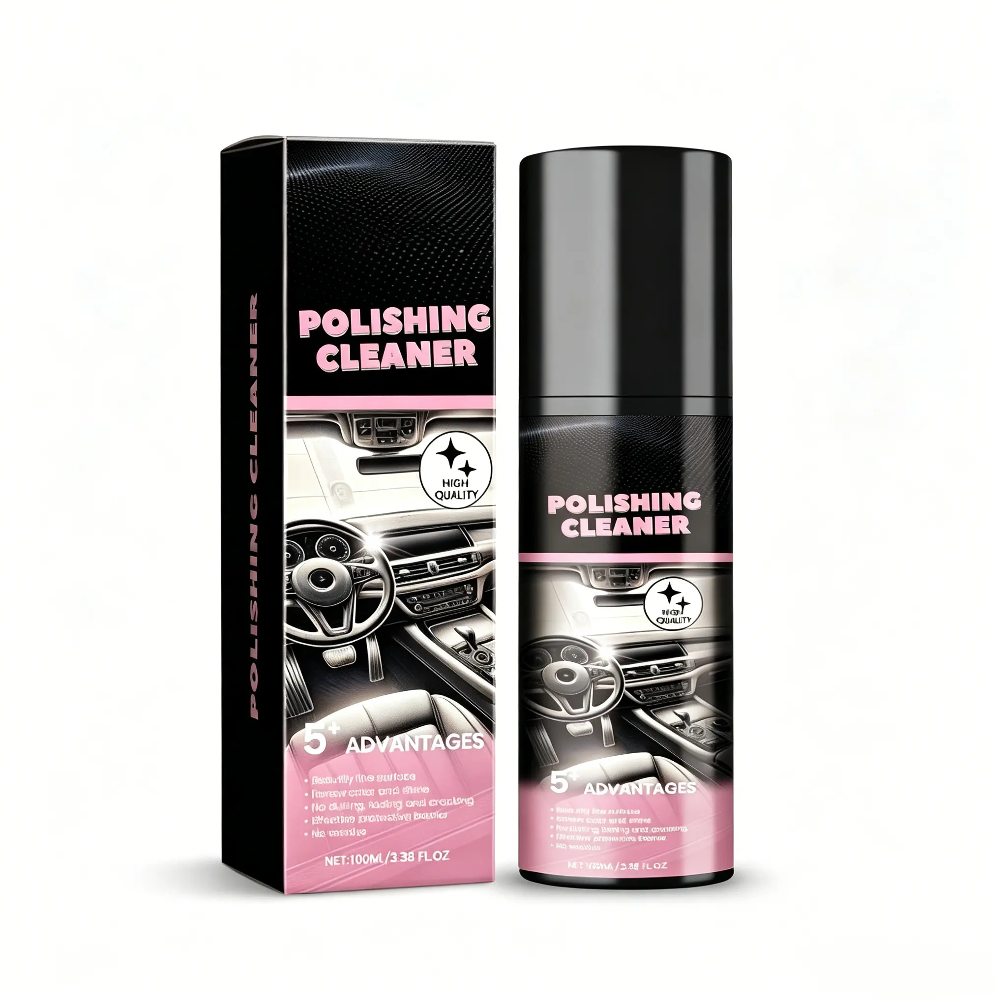 Car Interior Polish Spray, Multi-Purpose Interior Cleaner, Dashboard & Trim Restorer, Vehicle Interior Detailer, Stain Removal & Shine Enhancer, 100ml Car Care Spray