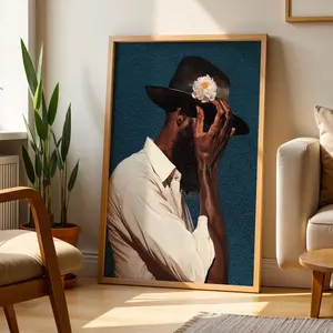 Modern Floral Art Print of Black Man – Abstract Boho Style Wall Art, Gift for Him, Stylish Contemporary Poster, 5 Size, 8x12 to 27x40 inch, Room Decor, Unframed