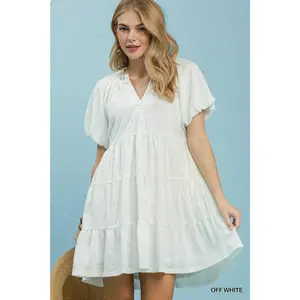 Umgee Jacquard Puff Sleeve Mini Dress