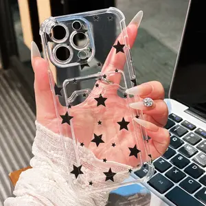 Transparent Card Slot Phone Case with Aesthetic Star Pattern, Valentine's Day Gift Compatible with iPhone Models 6-17 Plus, Shockproof Thick Protection