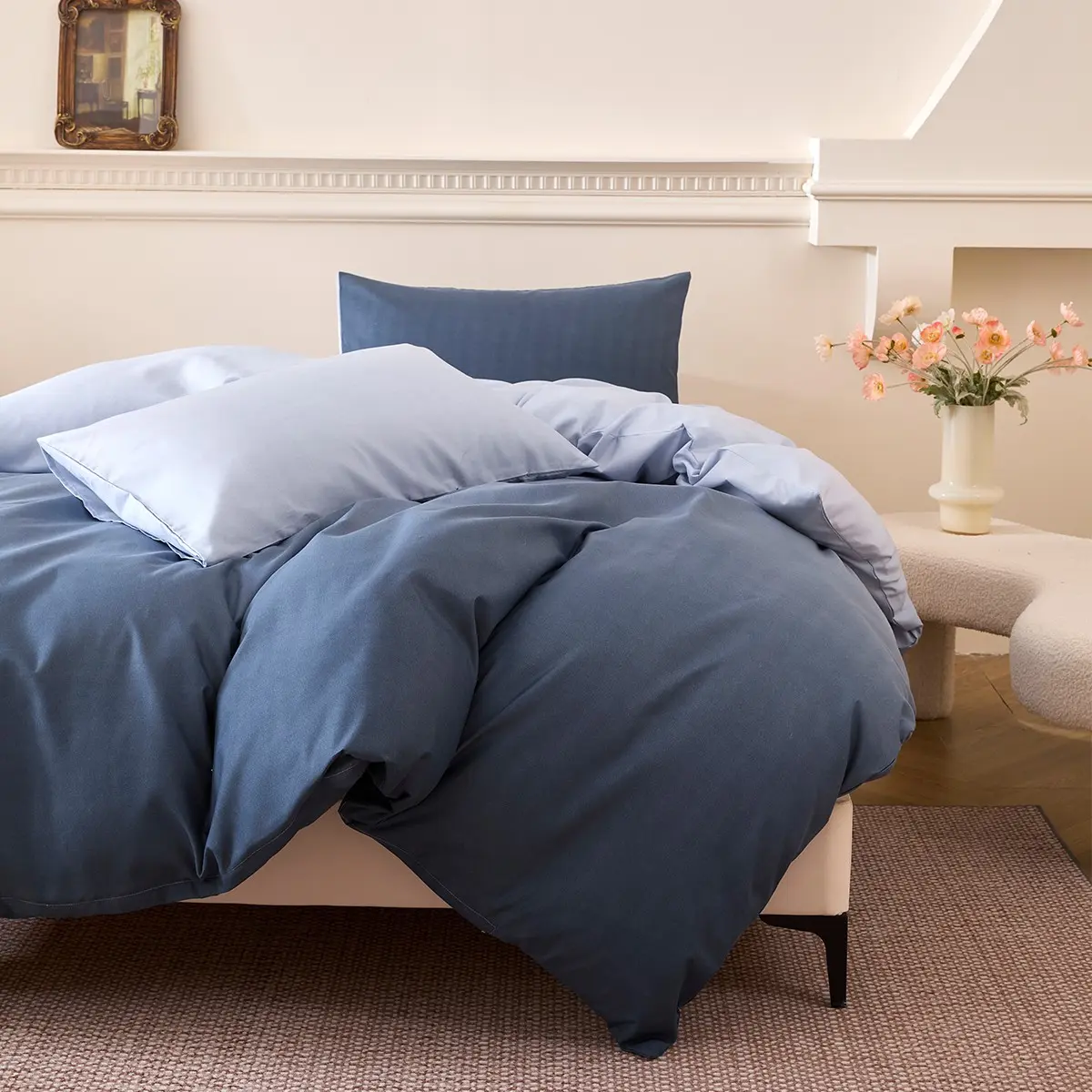3-Piece Gradient Bedding Set, 100% Polyester Zipper Sheet Sets, Soft Breathable All-Season Bedroom Guest Dormitory Use