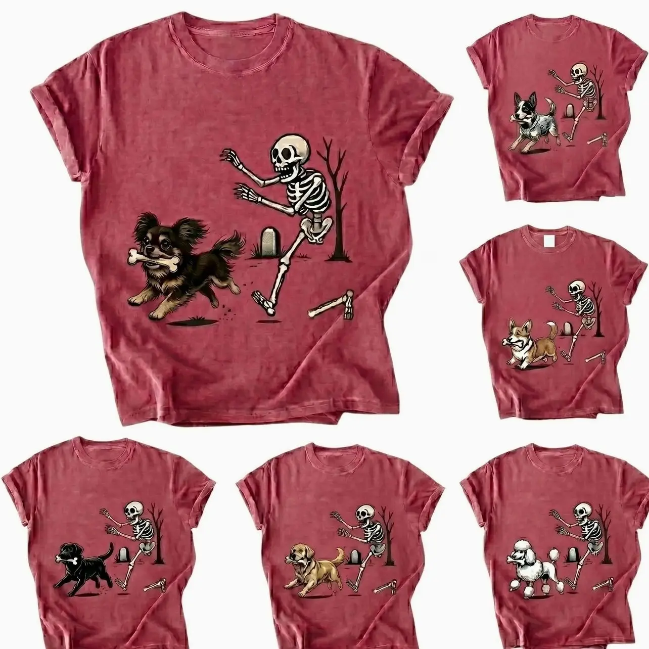 Comfort Colors Custom 50+ Dog Breeds Halloween Skeleton T-Shirt, Personalized Spooky Season Dog Lover Tee, Funny Skeleton Dog Graphic Shirt, Halloween Gift for Pet Parents, Custom Breed Apparel for Women & Men