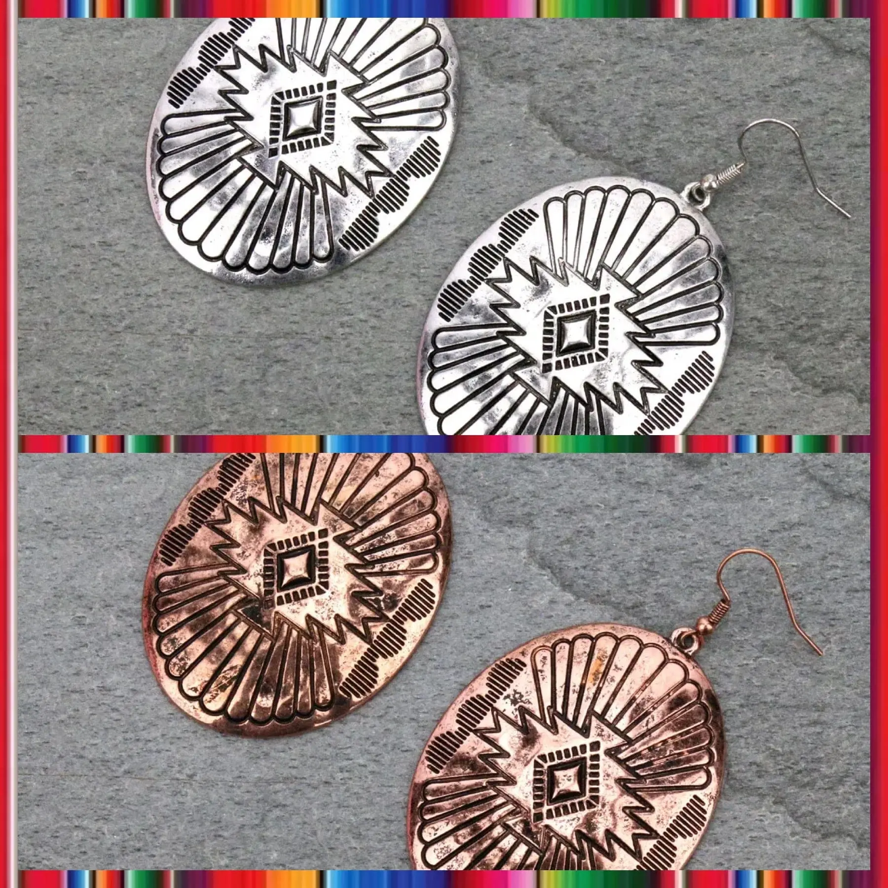 Large oval aztec earrings