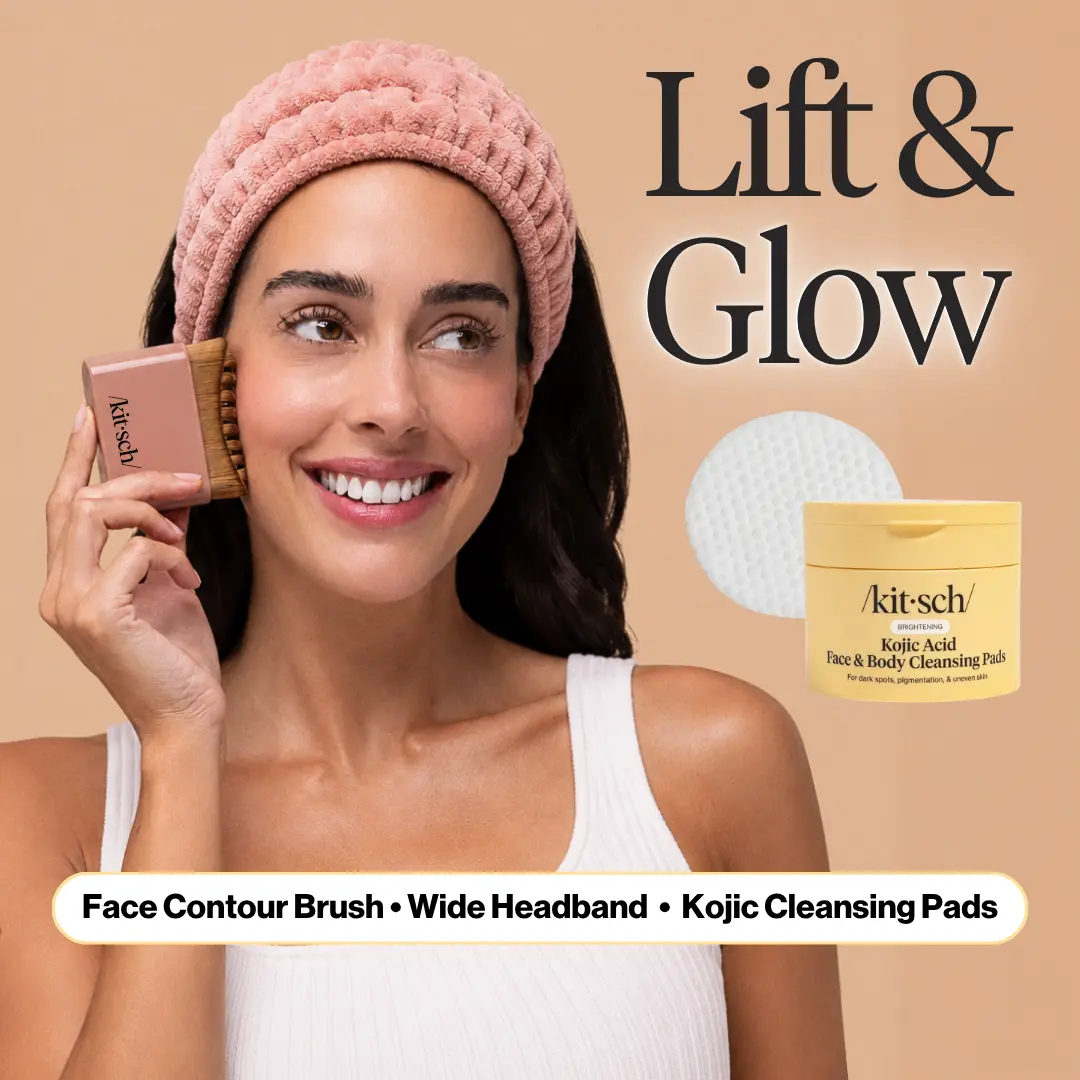 Kitsch Lift & Glow Skincare Set | Face Contour Brush, Kojic Acid Cleansing Pads & Extra Wide Spa Headband