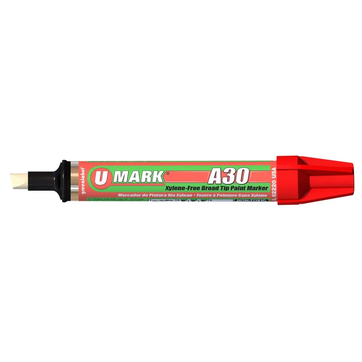 212 MAIN U-Mark A30 Broad Durable Tip Abrasion Resistant Heavy Duty Paint Marker, Red, Quick Draw, Aluminum Barrel, 1-Hand Operation - 6 per Box, Markers & Highlighters for Large Objects, Signs