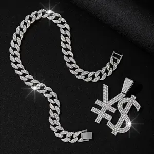 Alloy Base with Full Cubic Zirconia Sparkle – Bold 3D "$" Currency Charm + Edgy Letter Detail. Thick Miami Cuban Link Chain for Urban Streetwear Vibe. Hypoallergenic, Durable & Perfect for Daily Fits, Clubbing & Hip-Hop Culture. Viral Cross-Border Trendy