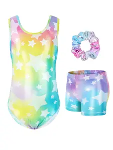 Girls' Gymnastics Unitard, Silver Color Hollow Out Star Design, Fitted Triangle Bodysuit with Shorts, Perfect for Ages 3-12, All Seasons