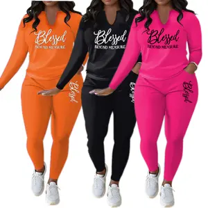 Plus Size Women's Printed Two-Piece Outfit V-neck Loose Long Sleeved Top & Elastic Pants Fall Winter Casual Fashion Set