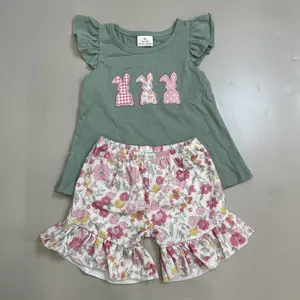 Girl Easter Outfit Bunny Rabbit Floral  Kids Spring Clothes Girl Easter Clothing Set