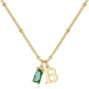 Birthstone Initial Necklaces for Women Girls Jewelry, Dainty Initial Birthstone Necklaces Gifts for Kids Women Personalized Birthday Gifts Jewelry