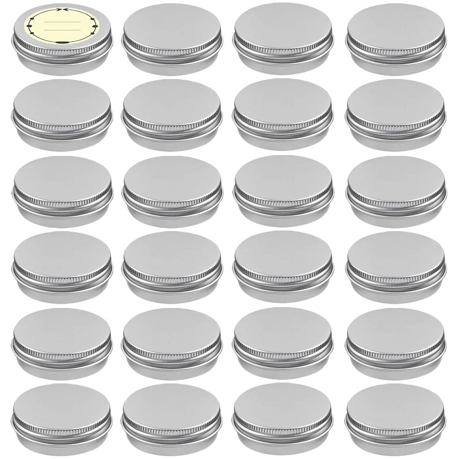 24Pack 1 Oz  Tin Cans with Screw Lid and Labels, Refillable Travel Sized  Containers Small Tins for Salves, Lotion Bars, Beard Balms, Candles