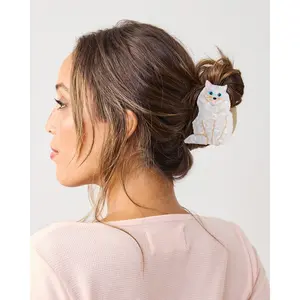 White - Hand Painted Persian Cat Claw Hair Clip - Solar Eclipse
