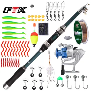 FTK Fishing Rod Set: 1.8m Telescopic Lure Fishing Portable Starter Kit for Soft Bait and Carp Fishing