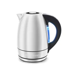 Chefman Fast-Boil 1.8L Stainless-Steel Kettle RJ11-18-SS with LED Indicators Water-Level Window & Cordless Design for Quick Hot Beverages