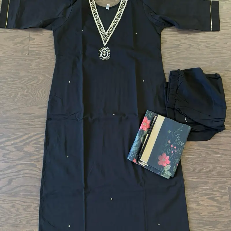 Traditional Black 3-Piece Kurta Set size 40