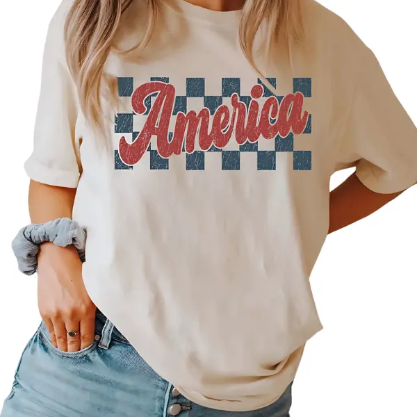 Checkered Retro USA Shirt, Patriotic Shirt, 4th of July Shirt, Independence Day Gift, Memorial Day Shirt, Red White and Blue