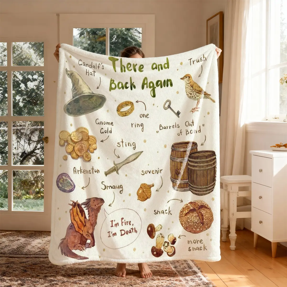 Hobbit Fantasy Elements Flannel Throw Blanket, Large Size, Soft Lightweight Warm, Perfect for Bed Sofa Office Camping Travel, Christmas Gift