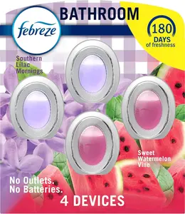Febreze Bathroom Air Fresheners Watermelon & Lilac Scent 4 Count Oil Infused Odor Elimination for Closets