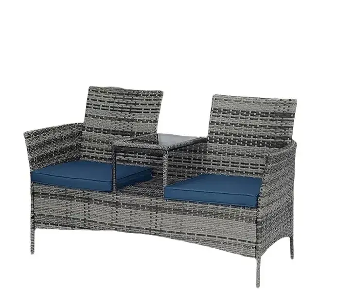 PatLoom Outdoor Patio Loveseat Set with Coffee & Cushions, 2-Seat Wicker for Rattan, Garden, Lawn Weather Resistant