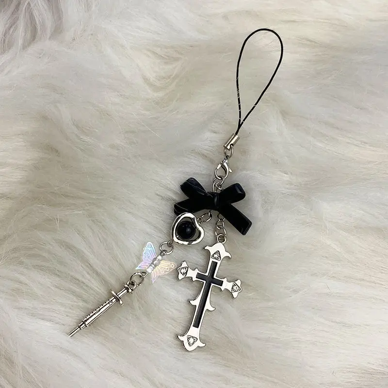 Sweet cool, Laser butterfly cross pin phone chain,ins, retro,Y2K, Millennial, keychain, bag hanger