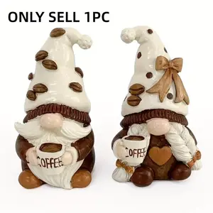 Vintage Resin Coffee Gnomes Figurines Ornaments, Swedish Tomte Gnome Decor, Tiered Tray Collectibles, Tabletop Kitchen Decor for Home & Office