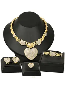 Luxury Elegant Xo Heart Crystal Jewelry Set for Women, 4-Piece Wedding Party Bride Necklace Ring Earrings Bracelet Set