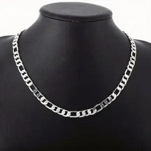 925 Sterling Silver Plated Figaro Chain Necklace 8mm – Chain for Men and Women, Durable Silver Chain, Hypoallergenic Nickel-Free Silver Necklace, Waterproof, Lobster Clasp, Gift Ready