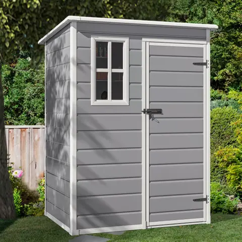YITAHOME 5'x3' Size Resin Garden Tool Shed (5x3 ft, 59.4x35.8x75.6 in) - 12mm Durable Panels, PVC Raised Floor, Sloped Roof, Translucent Windows, Lockable Door, 65 cu.ft Capacity, Water Resistant, All-Seasons Courtyard Storage Unit