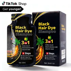 3-in-1 Natural Plant Hair Dye Shampoo (10 bags per Box),  Natural Black Easily Covers White Hair, Contains Herbal Extracts & Ginseng Extract, Plant-Based Care Non-Irritating to Scalp & Hair, Easy to Rinse & Moisturizing, Must-Have, Natural Colorant Dye