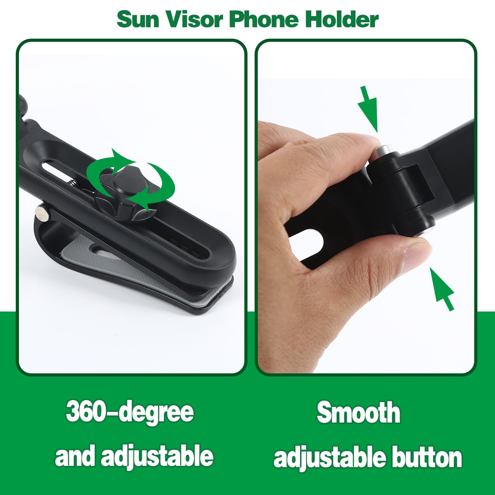 Sun Visor Phone Holder,360° Rotatable Rearview Phone Holder, Cell Phone Holder for Car Sun Visor Perfectly for iPhone, Samsung & Other Cellphone, Car Accessories