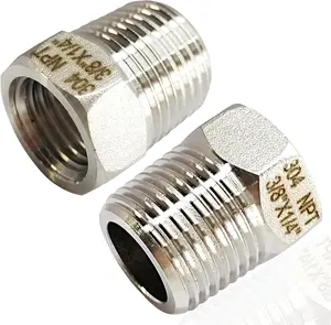 2 count 304 Stainless Steel Reducer Hex Bushing, 3/8" Male NPT to 1/4" Female NPT 3/8"MNPT - 1/4"FNPT Pipe Fitting Hex Bushing, Heavy Duty Pipe Fitting Reducer Adapter (3/8" - 1/4")