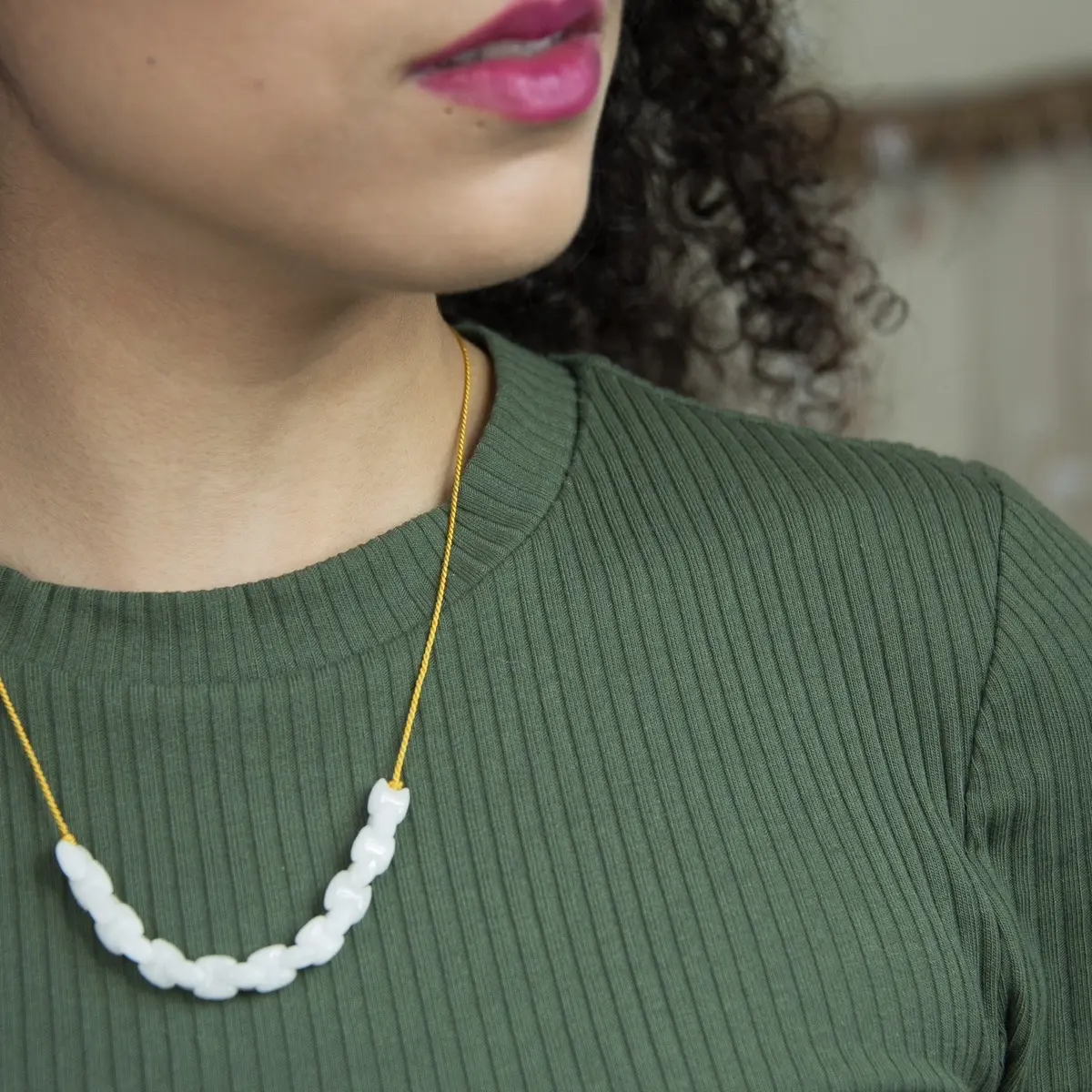 Quartzite on silk cord adjustable necklace