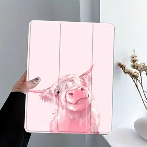 Cow iPad Stand Case, Tablet Holder, Three-tiered, Transparent Acrylic Back Panel With Pencil Slot, Suitable for All models of ipad, Scratch-resistant Protective Case, Shock-resistant Full Cover Suitable for Offices Schools, Tablet Accessories