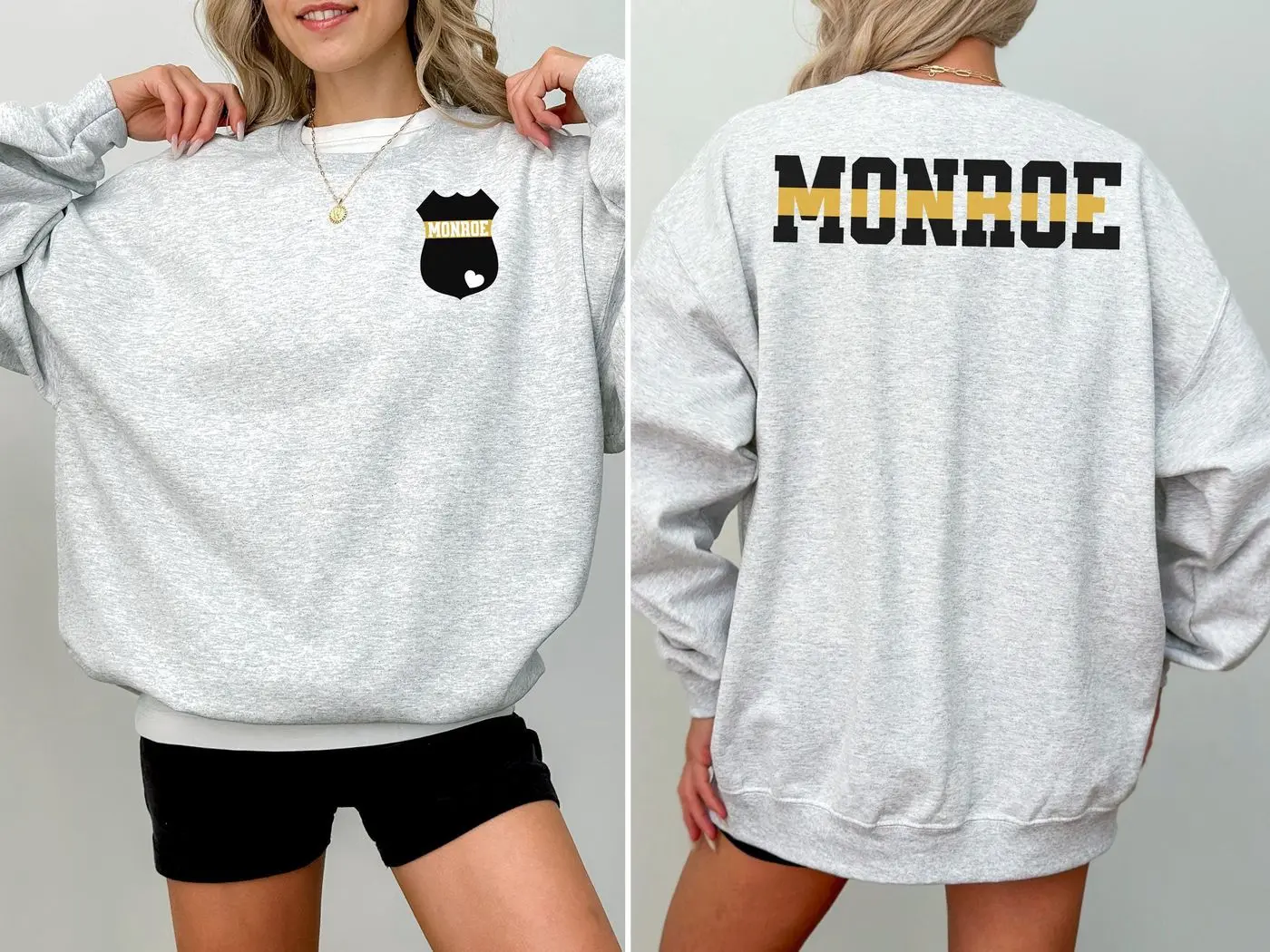 Custom 911 Dispatcher Sweatshirt with Name on Badge, Personalized 911 Operator Shirt, Christmas Gift Police Family Sweatshirt Thin Gold Line