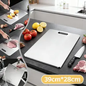 Premium Stainless Steel Chopping Board, Food-Grade Kitchen Cutting Board, Multi-Purpose Double-Sided Non-Slip Chopping Board, Uitrathin & Durable, Portable &Rust-Resistant Easy to Clean, Ideal for Meat & Vegetables, Household Kitchen Gadgets