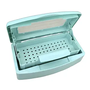 Implement Sterilization Teal Tray for Nail Tools | Plastic Sterilizing Box Storage Organizer Compact Manicure