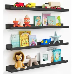 Black Picture Ledge Shelf 4-Pack, 36 Inch Floating Shelves for Wall with Lip Edge, Extra Long   Wall Shelf for Living Room Bedroom Office Classroom Library Books Photo Frames Decor