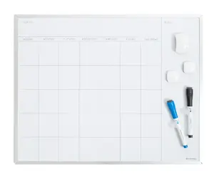 Magnetic Monthly Calendar Dry Erase Board, Silver Aluminum Frame - 16x20 in.