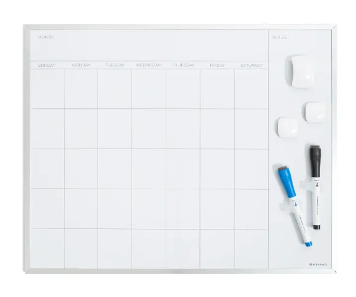 Magnetic Monthly Calendar Dry Erase Board, Silver Aluminum Frame - 16x20 in.