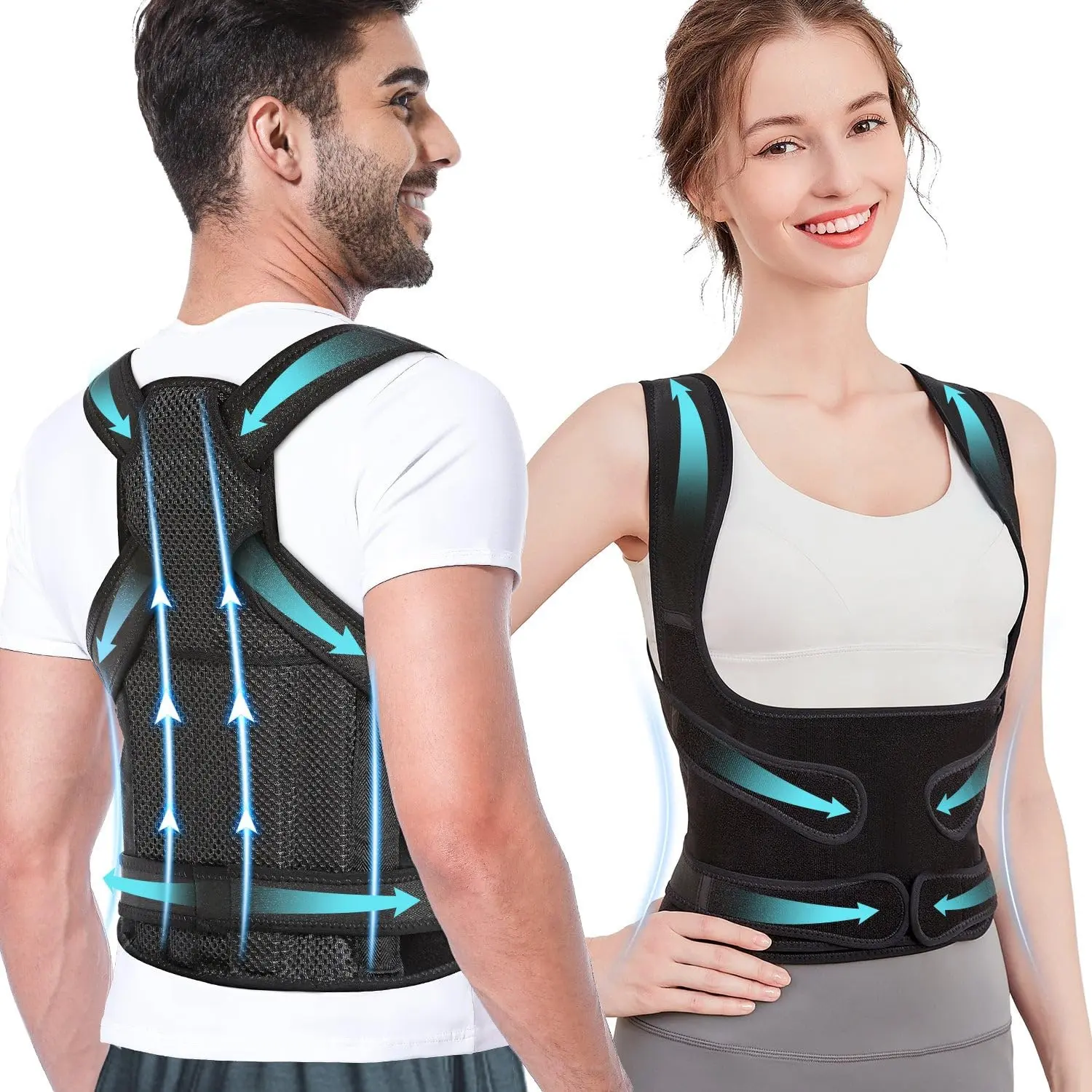 Adult Breathable Anti-Pilling High-Density Material Back Brace Posture Corrector - Adjustable Shoulder Straightener, 4 Fiberglass Support Rods, Full Back Support, Spinal Alignment, Athletic & Work Back Pain Relief Garment