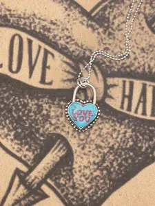 Babe-Love you Turquoise Heart Faux Lock Pendant