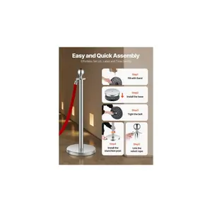 VEVOR Stanchions and Velvet Ropes 4Pcs, Hollow Base with Stainless Steel Post, 2 Red Velvet Ropes and Posts, Crowd Control Barriers Silver Stanchions, Red Carpet Runner Poles for Party Supplies