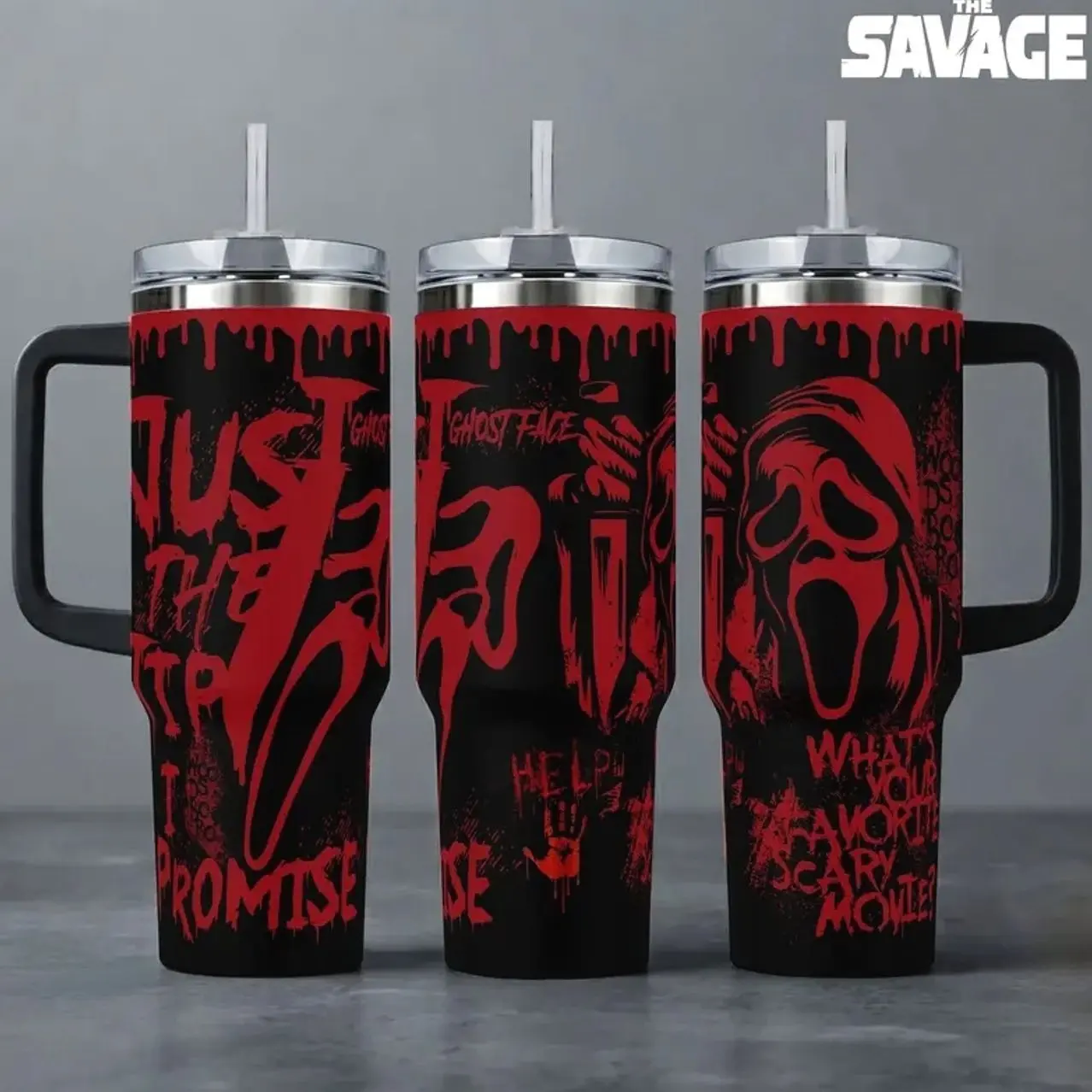 Red Ghostface Scream Portable Tumbler - 40oz With Handle, 20oz No Handle, Movie Custom Drinkware With Lid, Fan Gift Halloween