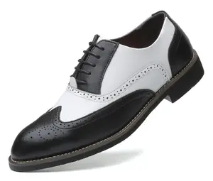 Men's Dress Oxford Shoes in Black and White - Wingtip Brogue Formal Shoes Bridal Footwear Walking Shoes