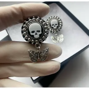 Skull Butterfly Dangle Plugs Gauges Jewlery for stretched lobes