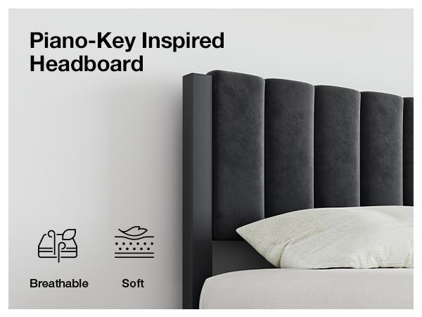 Bed Frame Upholstered Platform Full/Queen/King Bed Frame with Adjustable Headboard, Strong Weight Capacity, No Box Spring Needed, Easy Assembly, Grey Modern Unique Bedroom Furniture