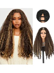 Afro Wig V Part Kinky Curly Wave Hair Wigs For Women, Curled Wig, 180% Density High Temperature Fiber Wigs, Synthetic Material Wigs, Wear and Go Glueless Wig, Synthetic No Leave Out Clip in 26 Inch For Women Party Cosplay